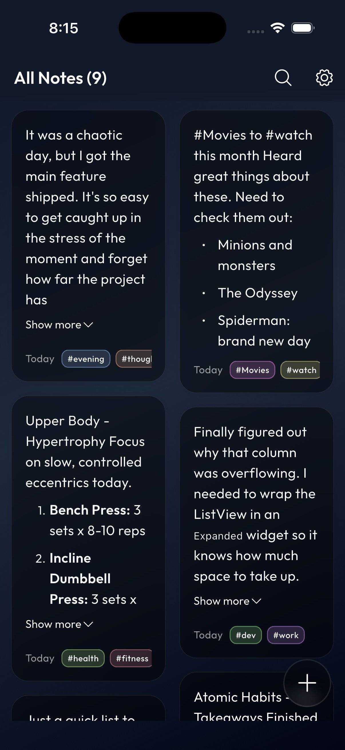 JotDeck Dark Mode Home Screen